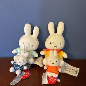 NWT Miffy Plush Toy Set 6”/3” Keychain Miffy in mint plaid/Orange/Blue flower
